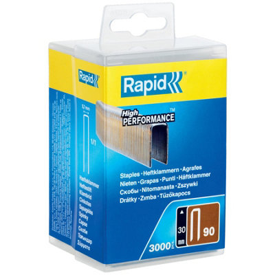 Rapid High-Performance Staples Wood Outdoor Use Narrow Crown No. 90 Leg Length 30mm Staple Gun Staples Galvanised Steel 3000 pcs