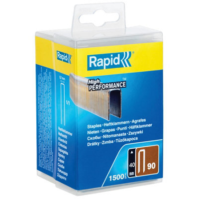 Rapid High-Performance Staples Wood Outdoor Use Narrow Crown No. 90 Leg Length 40mm Staple Gun Staples Galvanised Steel 1500 pcs