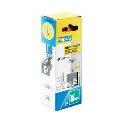 Rapid M3 Rivet Nuts For DIY Material Fastening 20 Pieces & Drill Box