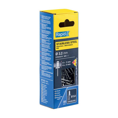 Rapid Rivets 3.2 x 8mm For Mudguards Metal Coverings Greenhouses Lawnmowers Sheet Metal Roofing 50 Pieces & Drill Box