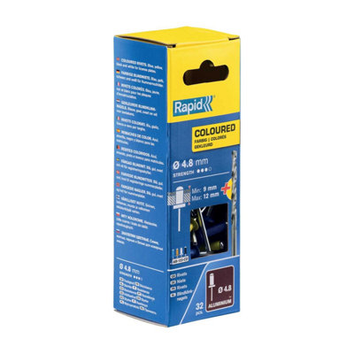 Rapid Rivets 4.8 x 16mm For Automotive Repair & Décor 100 Pieces Inc Drill Bit Yellow Blue Black & White