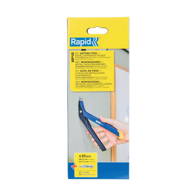 Rapid XP10 Wall Anchor Plasterboard Setting Tool Starter Kit with 20 Hollow Wall Anchors, 1 Screw Bit & 2 Drill Bits
