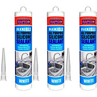 Rapide All-Purpose Flexible Silicone Sealant Cartridge White 260ml (Pack of 3)