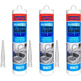 Rapide All-Purpose Flexible Silicone Sealant Cartridge White 260ml (Pack of 3)