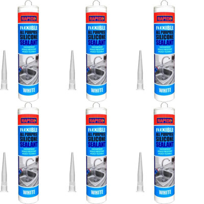 Rapide All-Purpose Flexible Silicone Sealant Cartridge White 260ml (Pack of 6)