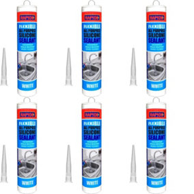Rapide All-Purpose Flexible Silicone Sealant Cartridge White 260ml (Pack of 6)