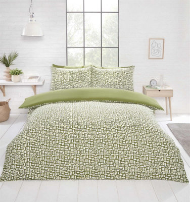 Rapport Home Pebbles Geo Green Duvet Cover Set Double Bedding Set