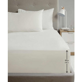 Rapport Luxury Super Soft Percale Plain 16" Deep Fitted Sheet King Cream Fitted Sheet