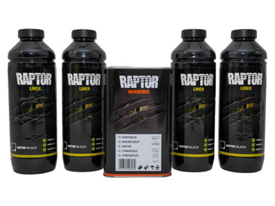 RAPTOR U-POL Kit Black Finish 4x 750mL Liner Coating & Hardener 1x 1 Litre