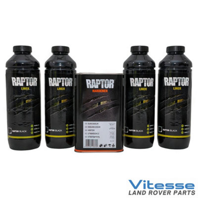 RAPTOR U-POL Kit Black Finish 4x 750mL Liner Coating & Hardener 1x 1 Litre