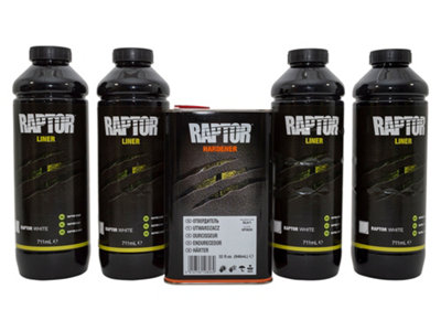 RAPTOR U-POL Kit White Finish 4x 750mL Liner Coating & Hardener 1x 1 Litre