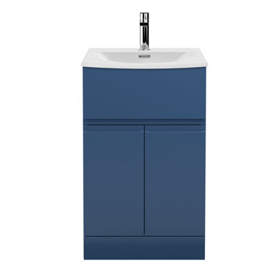 Rapture Floor Standing Vanity Basin Unit with Curved Ceramic Basin (Tap Not Included), 500mm - Satin Blue - Balterley