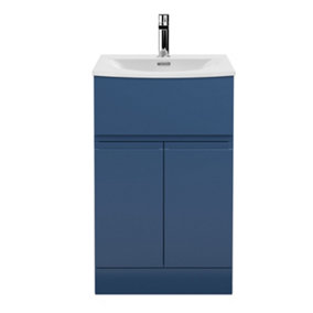 Rapture Floor Standing Vanity Basin Unit with Curved Ceramic Basin (Tap Not Included), 500mm - Satin Blue - Balterley