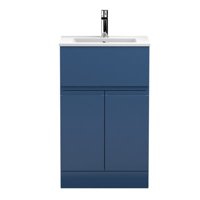 Rapture Floor Standing Vanity Basin Unit with Minimalist Ceramic Basin (Tap Not Included), 500mm - Satin Blue - Balterley