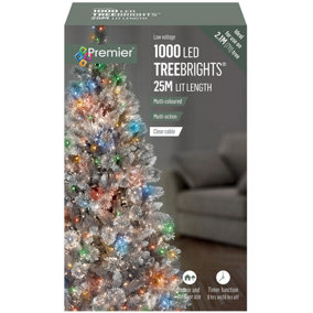 Raraion - 1000 LED Multi-Coloured Christmas Tree Lights with Timer, 25m, Clear Cable
