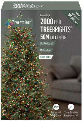 Raraion - 2000 LED Multi-Coloured Christmas Tree Lights with Timer, 50m