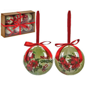 Raraion - 6 Christmas Baubles - Poinsettia Design