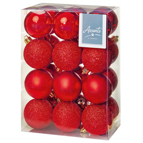 Raraion - 60mm Red Christmas Baubles, Pack of 24
