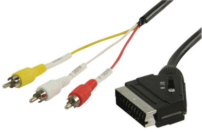RARAION - SCART Male to 3x Phono (RCA) Male Lead, 2m Black