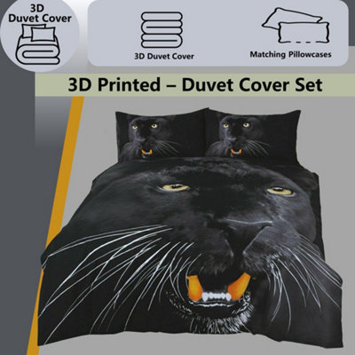 Rare Angry Wild Black Panther Bed Set- 3D Animal Printed SINGLE Beddings Duvet Cover + One Matching Pillowcase