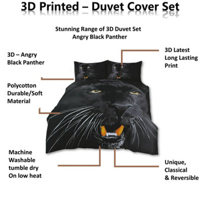 Rare Angry Wild Black Panther Bed Set- 3D Animal Printed SINGLE Beddings Duvet Cover + One Matching Pillowcase