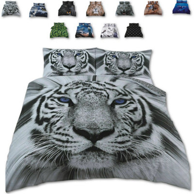 Rare White Snow Tiger Bed Set - 3D Animal Printed SINGLE Beddings Duvet Cover + One Matching Pillowcase