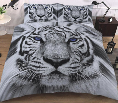 Rare White Snow Tiger Bed Set - 3D Animal Printed SINGLE Beddings Duvet Cover + One Matching Pillowcase
