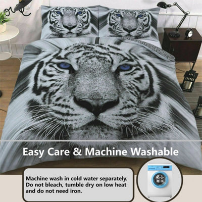 Rare White Snow Tiger Bed Set - 3D Animal Printed SINGLE Beddings Duvet Cover + One Matching Pillowcase