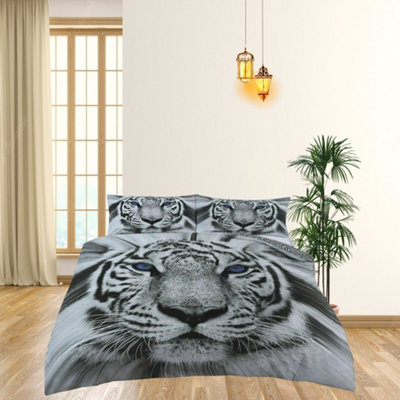 Rare White Snow Tiger Bed Set - 3D Animal Printed SINGLE Beddings Duvet Cover + One Matching Pillowcase