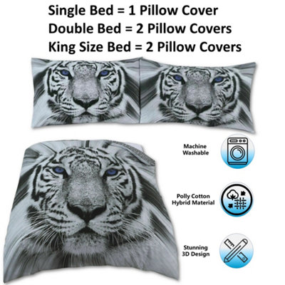 Rare White Snow Tiger Bed Set - 3D Animal Printed SINGLE Beddings Duvet Cover + One Matching Pillowcase