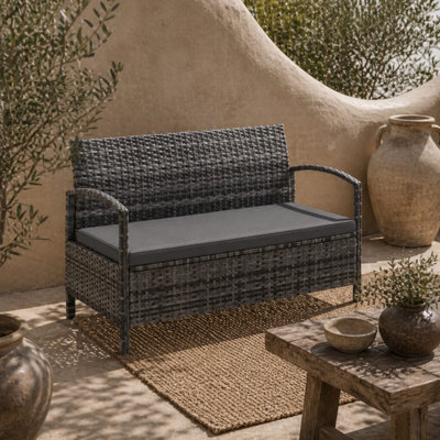 Rarette Grey Rattan Garden Storage Bench with Cushion, 125L Capacity ...