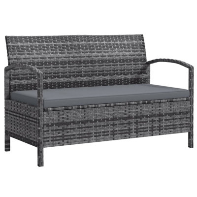 Rarette Grey Rattan Garden Storage Bench with Cushion, 125L Capacity ...