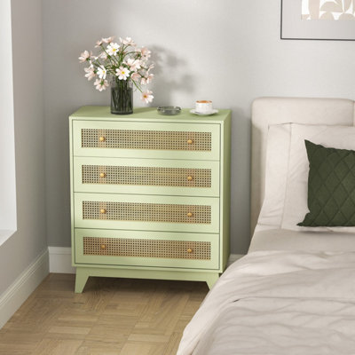 RARI SEMA LIGHT GREEN 4-DRAWER CHEST WITH RATTAN-STYLE WOVEN PANELS