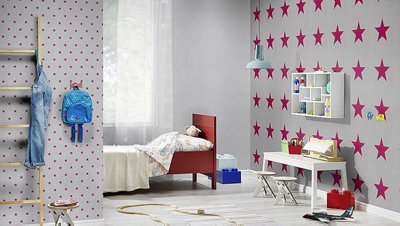 Rasch 248111 Pink Star Pattern Wallpaper Wall Covering