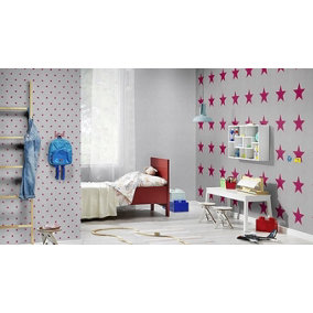 Rasch 248111 Pink Star Pattern Wallpaper Wall Covering