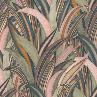 Rasch 541243 Non-Woven Wallpaper Brown Tropical Grass Fabric Texture Olive Green