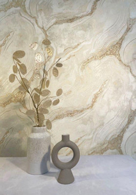 Rasch Agate Marble Natural/gold Vasari Palmetto Italian Vinyl Wallpaper 529425
