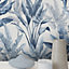 Rasch Akari Madagascar Leaf Wallpaper Tropical Banana Palm Tree Leaves Flowers Blue 282893
