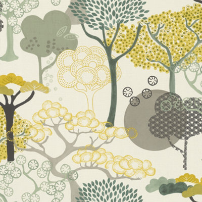 Rasch Amazing Abstract Woodland Green and Ochre Multi Wallpaper