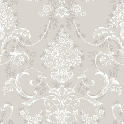 Rasch Amelie Damask Floral Mushroom Wallpaper Roll Bedroom Hallway Wall Decor Full Roll