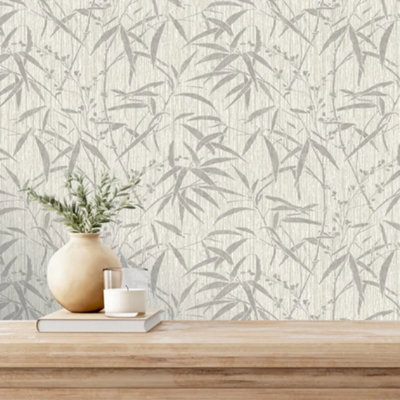 Rasch Bamboo Manila Tropical White & Grey Wallpaper 284873