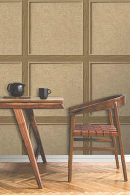 Rasch Bevelled Panel Walnut Wallpaper