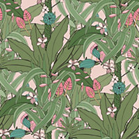 Rasch Blossom Botanical Pink & Green Wallpaper 538953