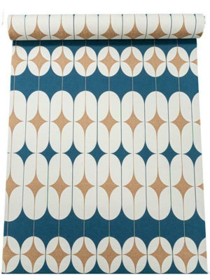 Buy Rasch Blue Metallic Gold White Retro Diamond Non Woven Textured ...