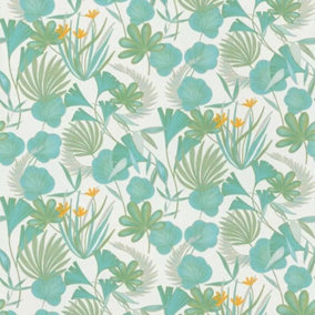 Rasch Botanical Leaves Teal Wallpaper Flowers Naturistic Paste The Wall Vinyl