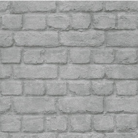 Rasch Brick Effect Silver Wallpaper 226751