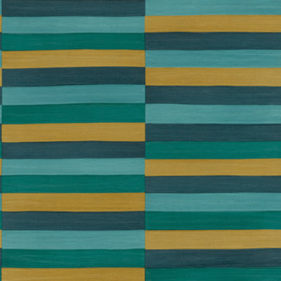 Rasch Club Leather Effect Stripe Green Blue & Gold Wallpaper 418736