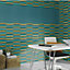 Rasch Club Leather Effect Stripe Green Blue & Gold Wallpaper 418736