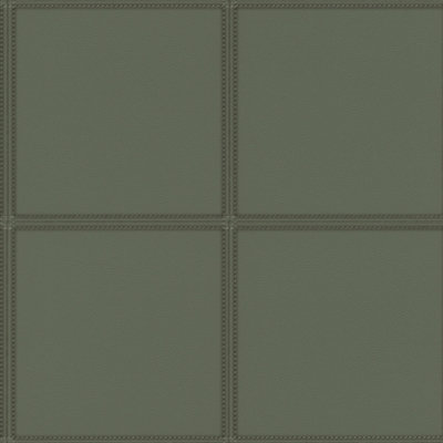 Rasch Club Leather panels Dark Sage Green Wallpaper