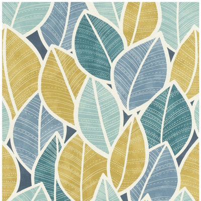 Rasch Colorfull Leaves Botanical Pattern Extra Washable Paste The Wall Wallpaper